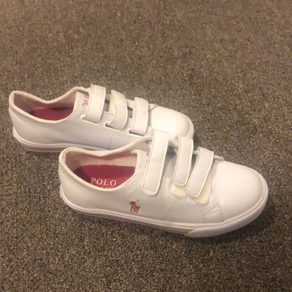 Polo Ralph Lauren Girls white sneaker, size 13 with Velcro closure